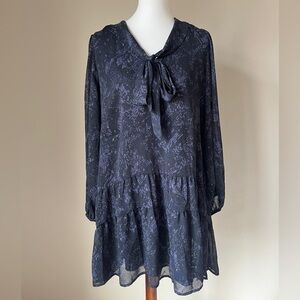 Chelsea28 Navy Long Sleeve Dress with Tie Neck
